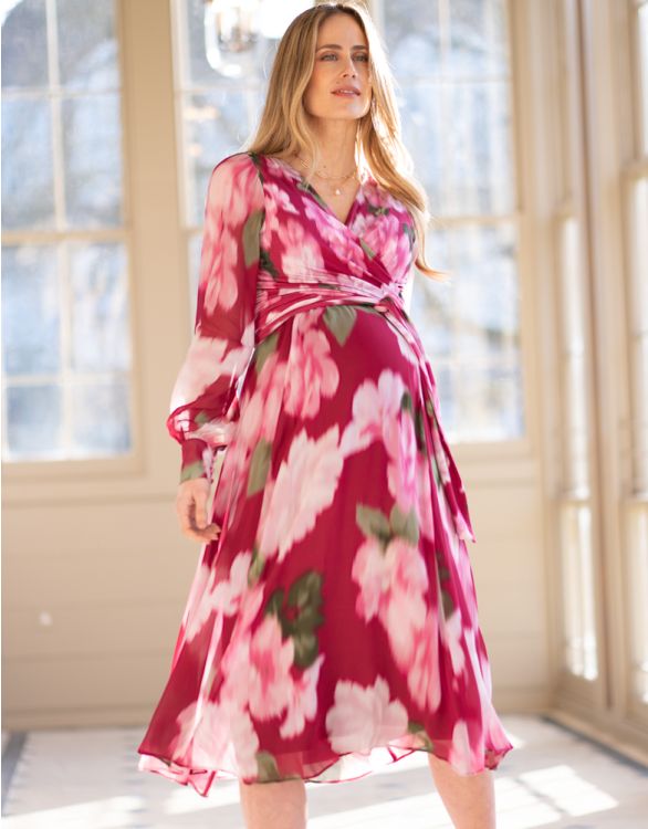 Berry Floral Wrap Maternity & Nursing Midi Dress | Seraphine