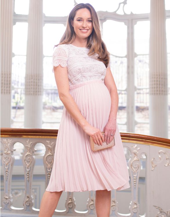 Seraphine Maternity Ivory Pleated Maternity Midi Dress New Wedding Dress  Save 61% - Stillwhite