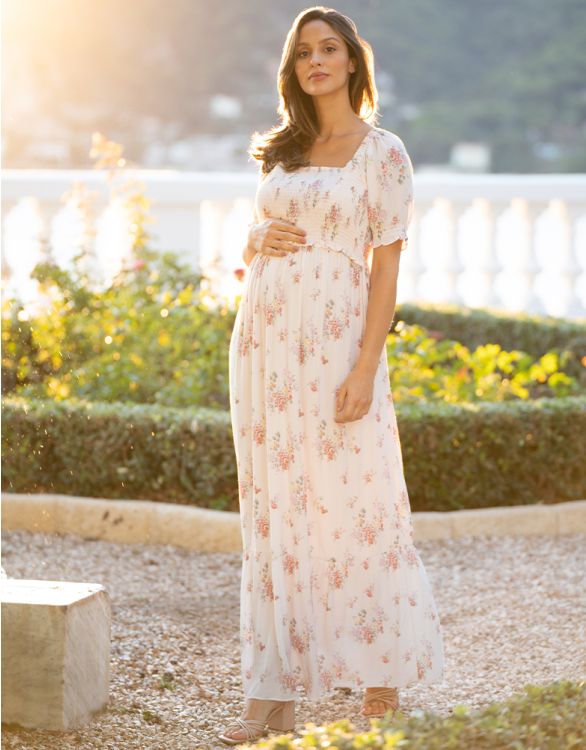 Floral Silk Maternity Maxi Dress