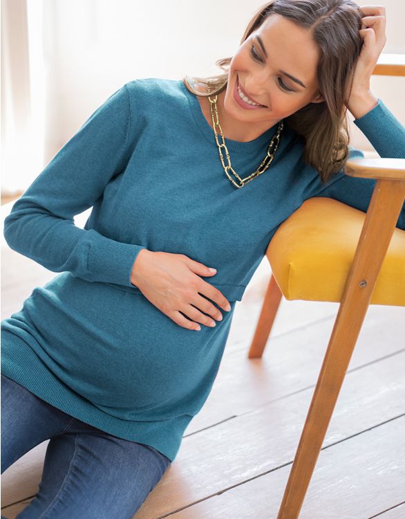 MAMA Before & After Maternity/nursing Sweater - Dusty turquoise - Ladies