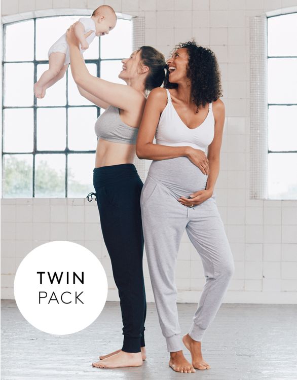 Post Maternity Briefs Grey & Blush Twin Pack