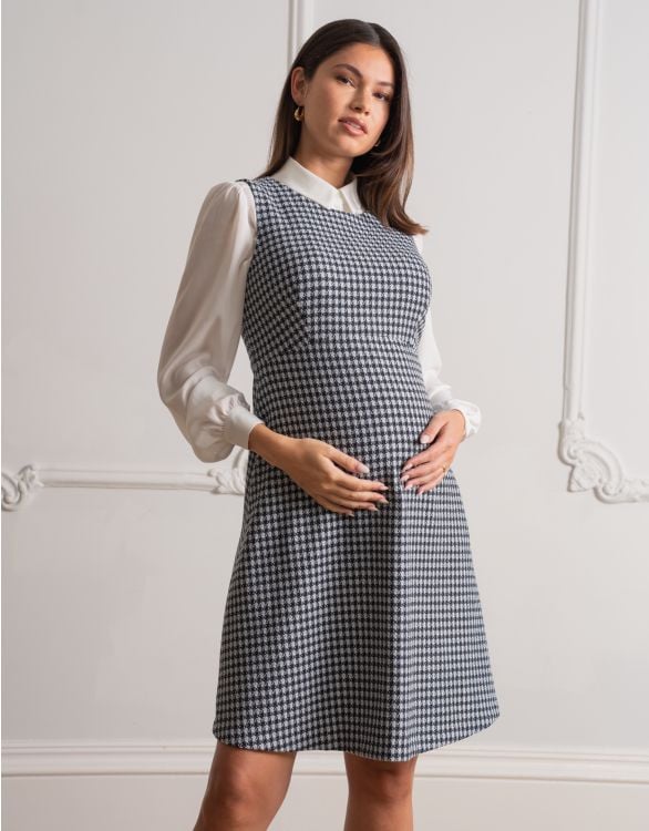 Stretch Tweed Maternity Pinafore Dress