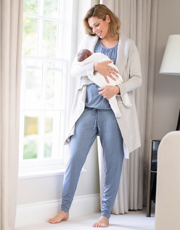 Ultra-Soft Steel Blue Maternity & Nursing Loungewear Set