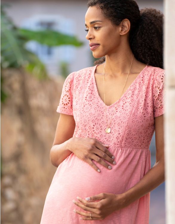 Pink Broderie Anglais Maternity to Nursing Dress