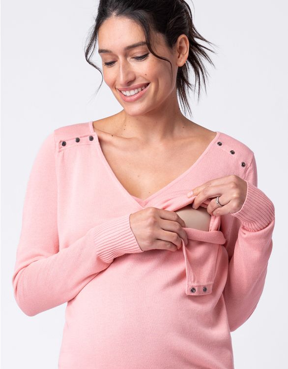 Pink Layered Maternity to Nursing Knit Jumper with Lace Undershirt