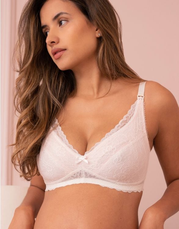 Seraphine Lace Trim Maternity And Nursing Bra in Natural