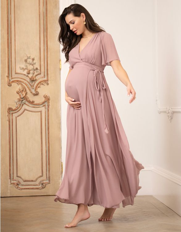 Long Sleeve Maternity to Nursing Maxi Dress – Blush