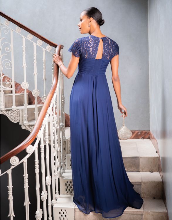 Navy Blue Silk Lace Maternity Evening Dress Seraphine