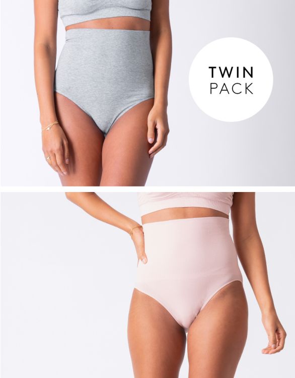 Post Maternity Briefs Grey & Blush Twin Pack