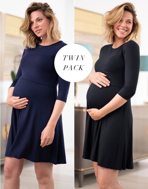 Long Sleeved Deep Blue Maternity & Nursing Top - Maternity to Baby