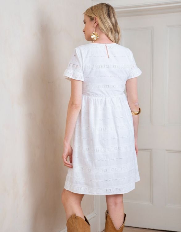 White Cotton Embroidered Maternity Sundress