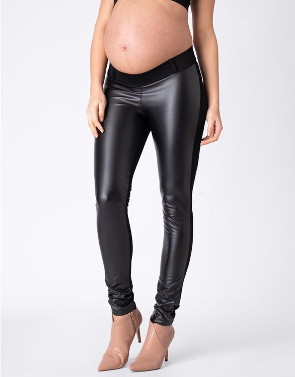 Girls Black Faux Leather Maternity Leather Leggings And Skirt Set
