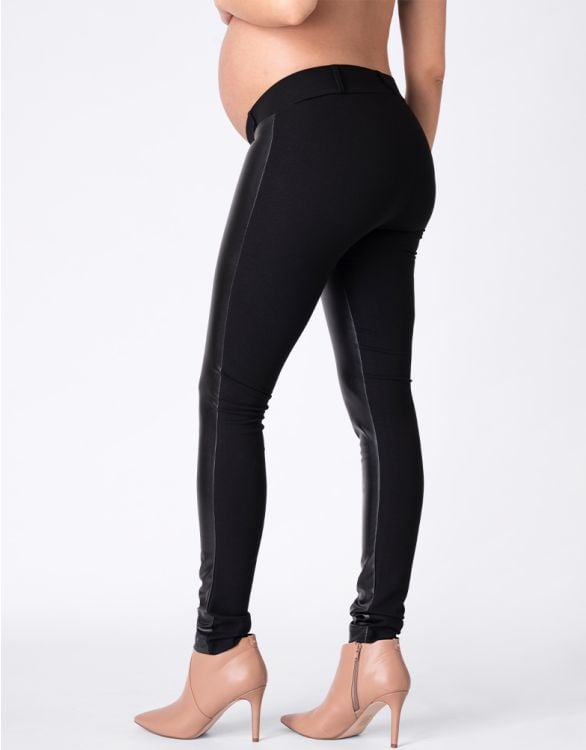 MakeMeChic Women's Faux Leather Maternity Leggings Over The Belly