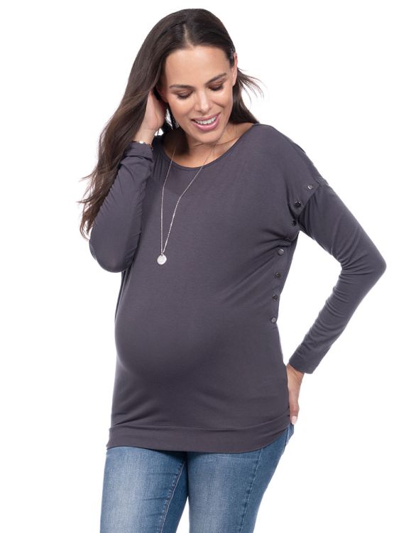 Slate Grey Side Popper Maternity & Nursing Top | Seraphine