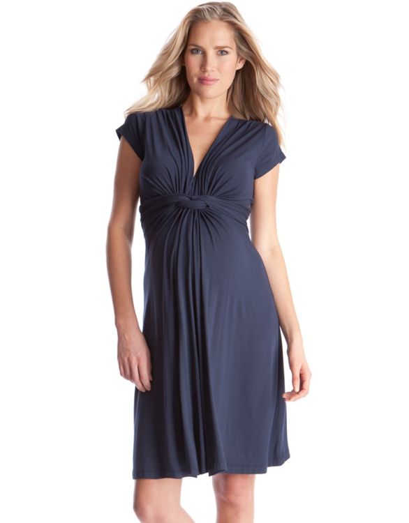 Navy Blue Knot Front Maternity Dress | Seraphine