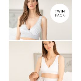 Buy Seraphine Grey & Blush Pink Bamboo Nursing Bras – Twin Pack