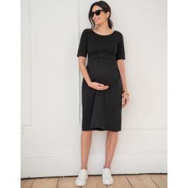 Cotton Poplin Maternity and Nursing Dress With Jersey Top | Seraphine
