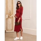 Amaya | Red Ribbed Maternity & Nursing Midi Dress