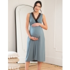 Lace Trim Midi-Length Crossover Maternity to Nursing Nightie