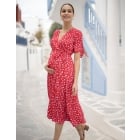 Bessie | Red Midi Wrap Maternity Dress