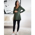 Khaki Ribbed Maternity & Nursing Top