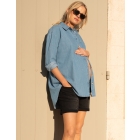 Floryn | Denim Curved Hem Maternity Shirt