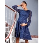 Gracelyn | Navy & White Spot Chiffon Maternity to Nursing Dress