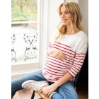 Red & White Striped Cotton Maternity & Nursing Top