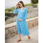 Margeaux | Blue & White Boho Midi Maternity & Nursing Dress