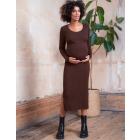 Shania | Brown Ribbed Maternity & Nursing Dress