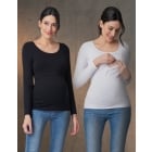 Laina | Twin Pack Maternity & Nursing Long Sleeve Tops – Black & White