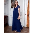 Navy Blue Silk & Lace Maternity Evening Dress