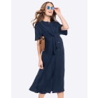 Navy Blue Button Down Midi Maternity Dress 