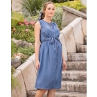 Button Down Denim Maternity Midi Dress