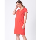 Coral Maternity Shift Dress with Bow Detail