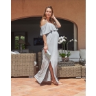 Grey Marl Cold Shoulder Maternity & Nursing Maxi Dress