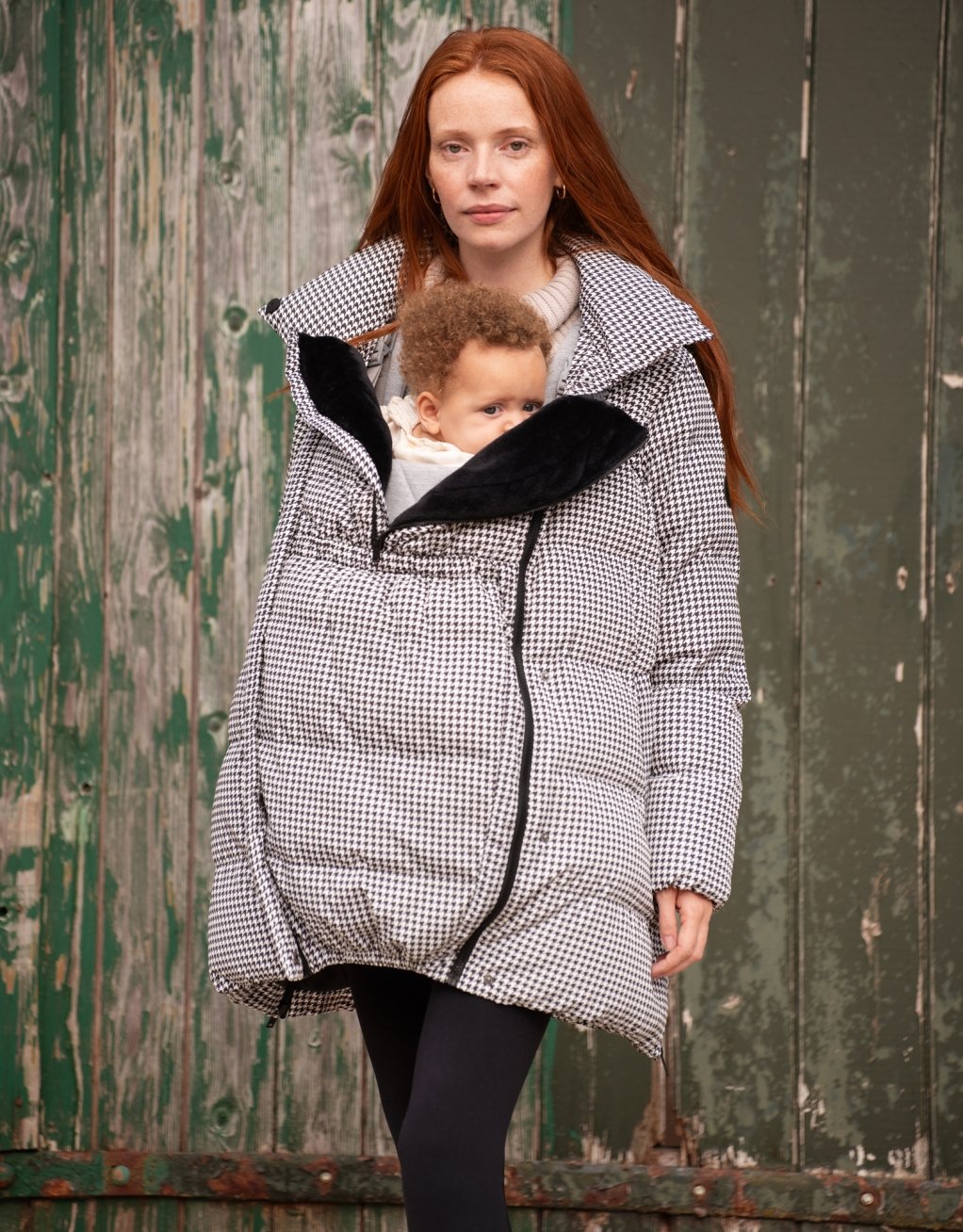 Houndstooth Belted Puffer Maternity Coat Seraphine