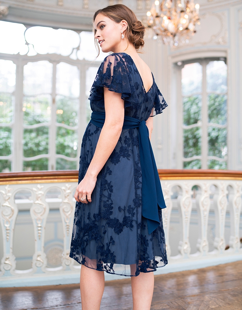 Navy Blue Floral Lace Maternity to Nursing Occasion Dress Seraphine