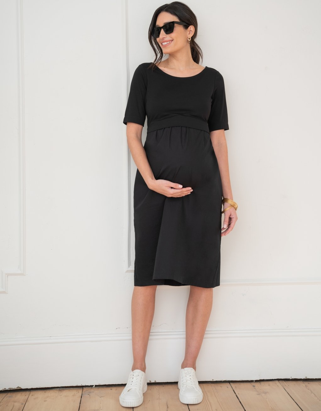 Lauritz Cotton Poplin Maternity and Nursing Dress With Jersey Top