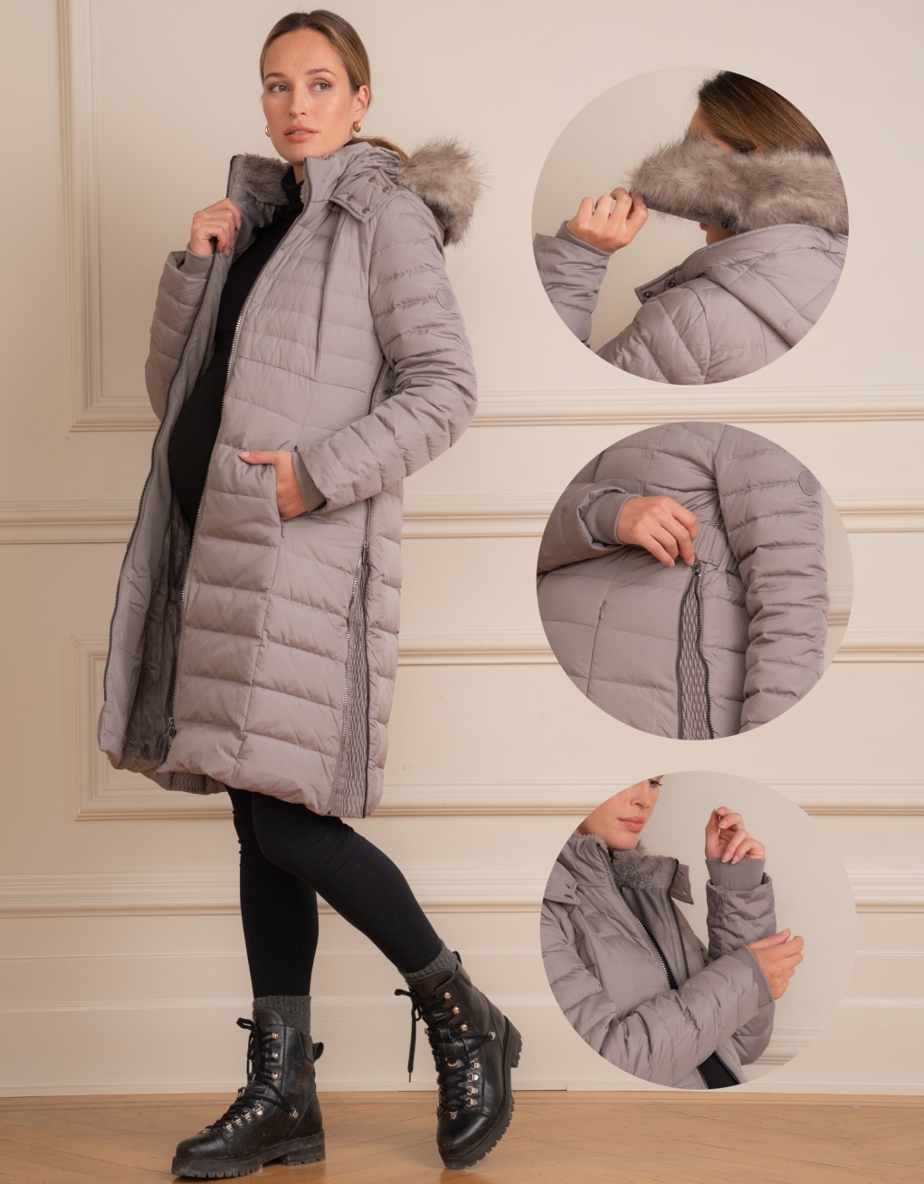 Taupe 3 in 1 Down Maternity Coat Seraphine