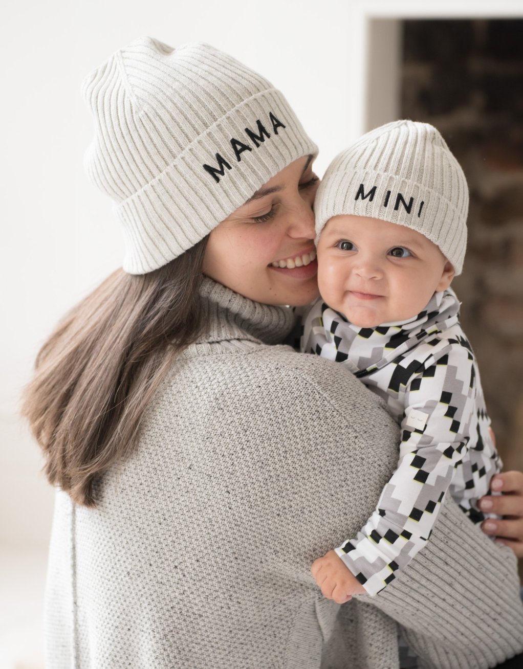 Grey Cotton Mama Mini Knitted Beanies