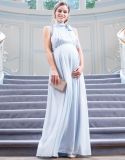 Sky Blue Formal Maternity & Nursing Dress with Neckline Tie