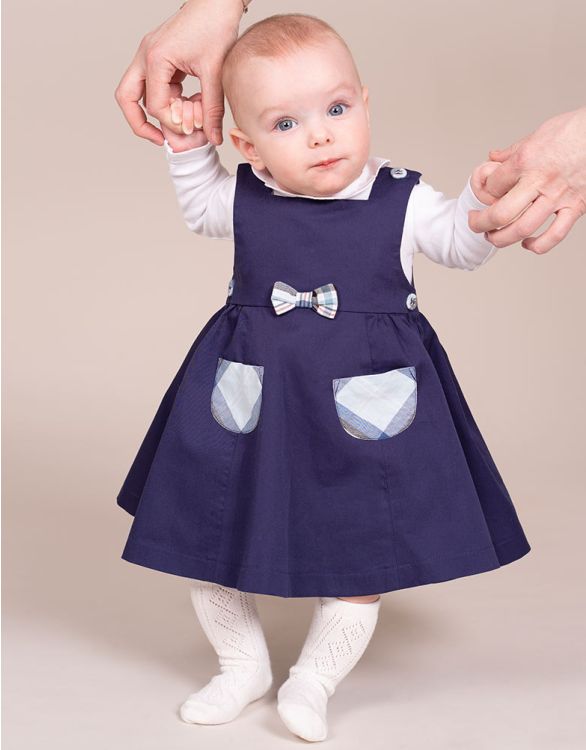 Navy Blue Cotton Pinafore Baby Dress Seraphine Baby