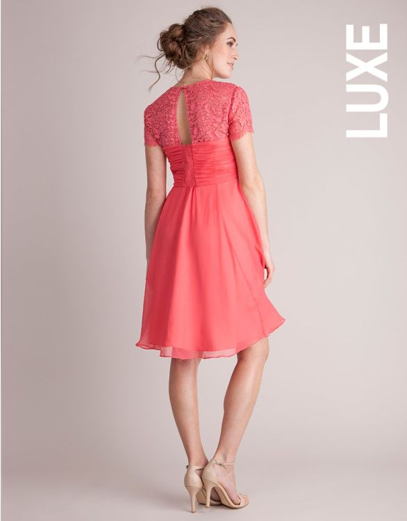 Coral Silk & Lace Maternity Cocktail Dress | Seraphine