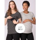 Twin Pack Striped Maternity to Nursing T-Shirts - Black & White