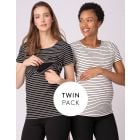 Twin Pack Striped Maternity to Nursing T-Shirts - Black & White