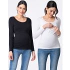 Laina | Twin Pack Maternity & Nursing Long Sleeve Tops – Black & White