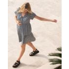 Cotton Gingham Tiered Button-Down Shift Maternity-To-Nursing Dress