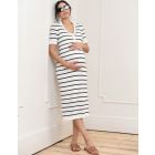 Crochet-Look Striped Collar Midi Maternity and Nursing Dress