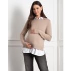 Knit Maternity & Nursing Jumper with Woven Shirt